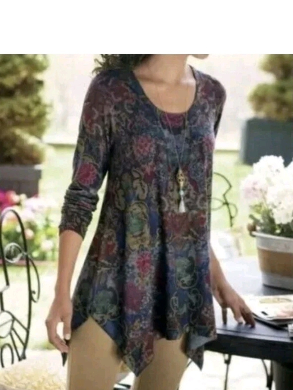 Soft Surroundings Multicolor Paisley Handkerchief-Hem Tunic